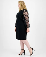 Connected Plus Floral-Applique Sheath Dress