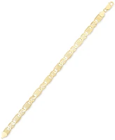 Italian Silver Men's Textured Mixed Mariner Link Chain Bracelet 14k Gold-Plated Sterling