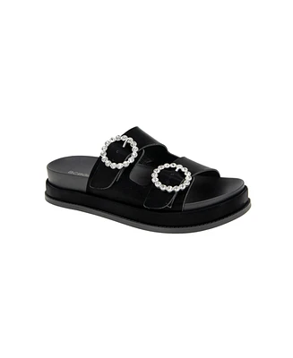 BCBGeneration Women's Batina Rhinestone Buckle Double Band Flat Sandals