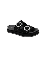 BCBGeneration Women's Batina Rhinestone Buckle Double Band Flat Sandals