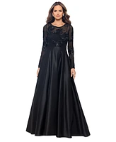 Betsy & Adam Petite Long-Sleeve Embellished Soutache Gown