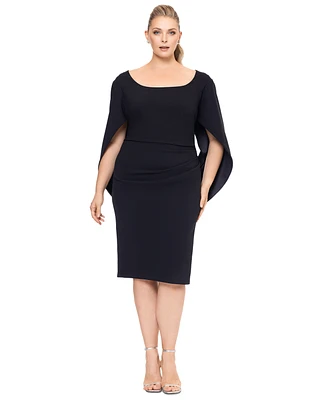 Betsy & Adam Plus Scoop-Neck Cape Sheath Dress