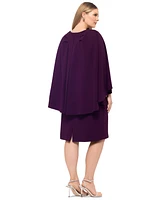 Betsy & Adam Plus Cape-Overlay Sheath Dress