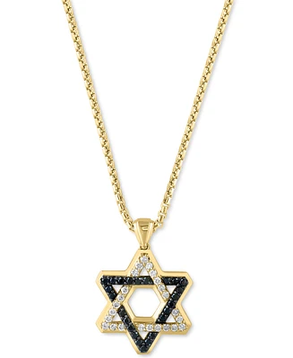 Effy Men's Black Diamond (1/3 ct. t.w.) & White Diamond (3/8 ct. t.w.) Star of David 22" Pendant Necklace in 14k Gold