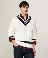 Tommy Hilfiger Men's Regular-Fit Cable-Knit V-Neck Cricket Sweater