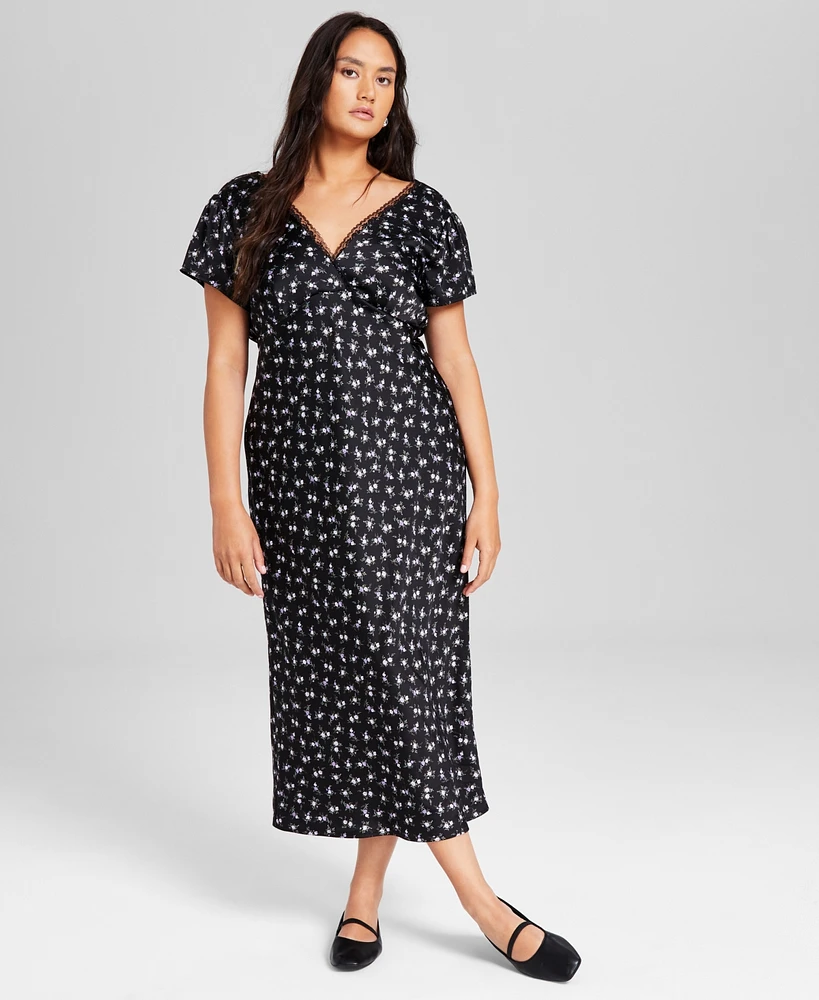 And Now This Women's Printed Satin V-Neck Midi Dress, Created for Macy's