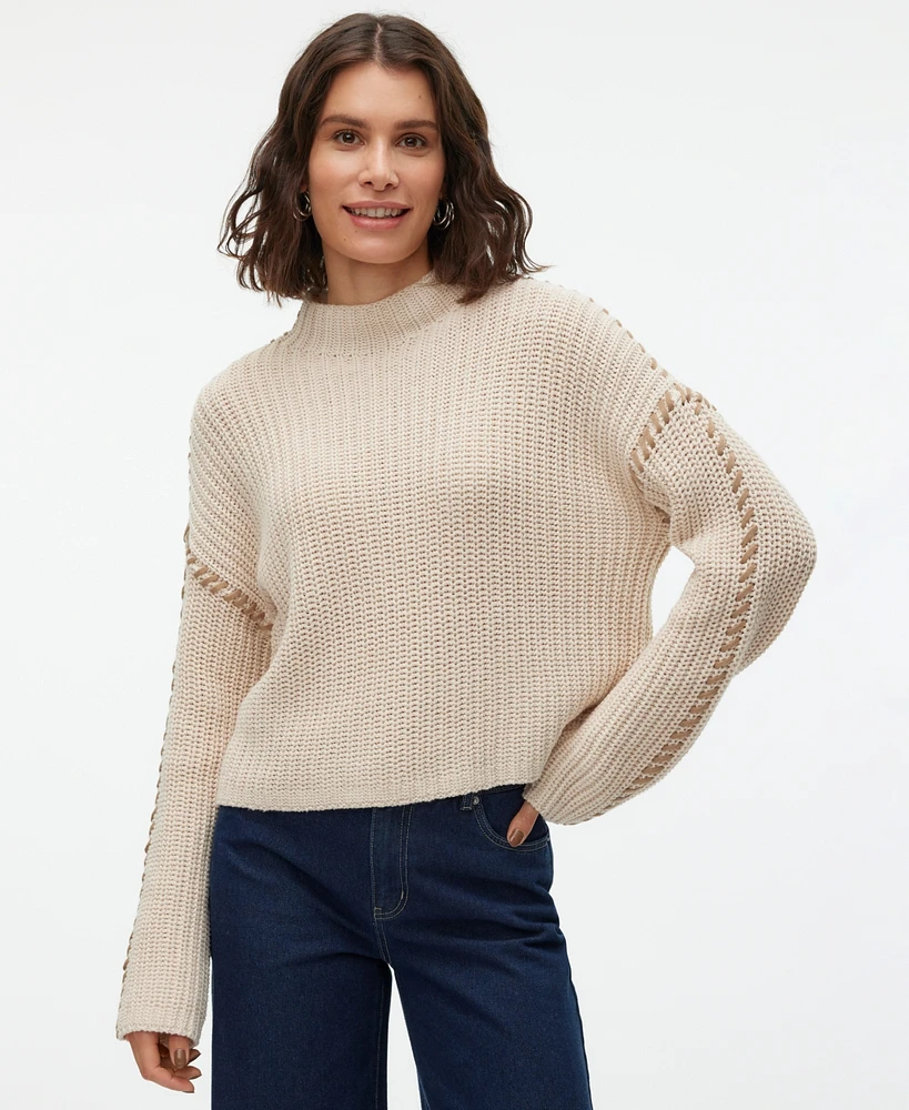 Vero Moda Women's Whipstitched Mock-Neck Sweater