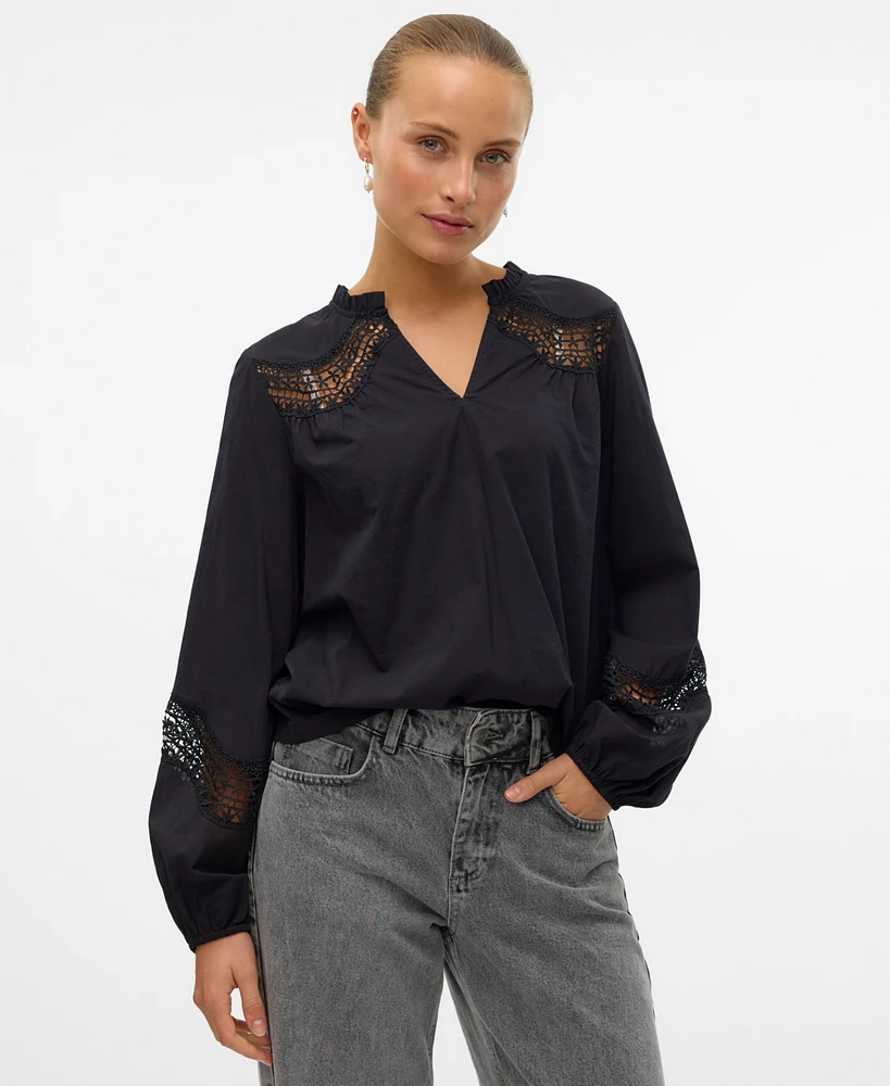 Vero Moda Women's Lace-Inset Long-Sleeve Top