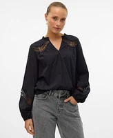 Vero Moda Women's Lace-Inset Long-Sleeve Top