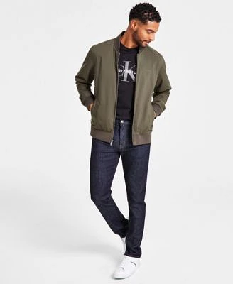 Calvin Klein Mens Logo Print Matte Bomber Jacket Classic Fit Monogram Logo Graphic T Shirt Slim Fit Stretch Jeans