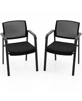 Skonyon Set of 2 Stackable Reception Room Chairs with Padded Seat-Black