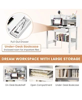 Skonyon Home Office Computer Desk with Storage Shelves and Drawer Ideal for Working and Studying