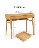 Skonyon Bamboo Writing Desk with 2 Storage Drawers and Open Shelf-Natural