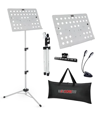 5 Core Music Stand For Sheet Music Height Adjustable Portable Folding Atril Para Partituras w Light Clip for Guitar Players Violinists Cellists Pianis