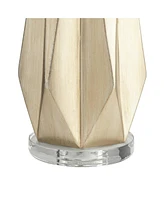 Bravo Modern Table Lamp 28" Tall Champagne Gold Diamond Geometric Cut White Drum Shade Decor for Bedroom Living Room House Home Bedside Nightstand Off