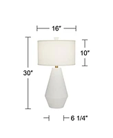 Luke 30" Tall Large Geometric Mid Century Modern Coastal End Table Lamp White Finish Single Fabric Shade Living Room Bedroom Bedside Nightstand House