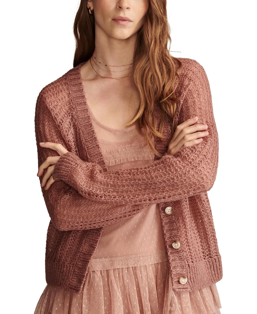 Lucky Brand Women's Open Knit Button-Front Cardigan