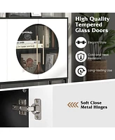 Gymax Sideboard Cabinet w/ Tempered Glass Door Elevated Metal Legs Free-standing