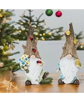 Slickblue Tree Trunk Gnome Figurine (Set of 2)