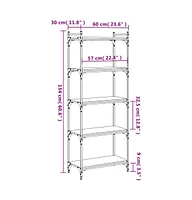 vidaXL Bookcase 5-Tier Black 23.6"x11.8"x60.6" Engineered Wood