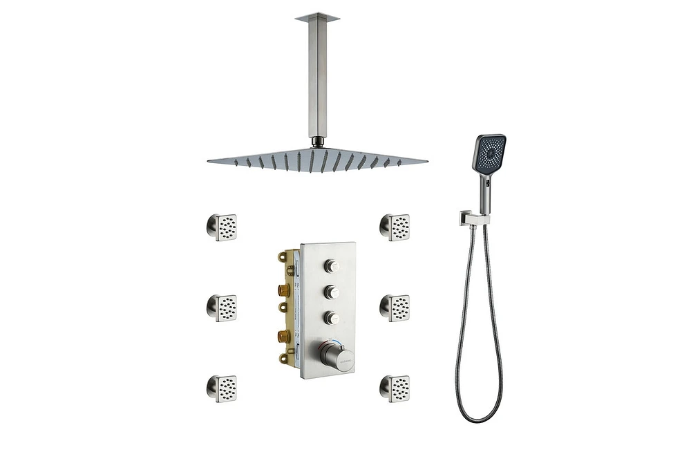 Casainc 3 Functions 12 Inch Ceiling Mounted Thermostatic Shower System