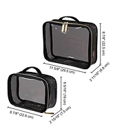 Byootique Set of 2 Clear Makeup Bag Cosmetic Organizer Travel Toiletry Pouch Handle Zipper for Artist Pink