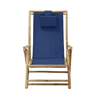 vidaXL Reclining Relaxing Chair Navy Blue Bamboo and Fabric