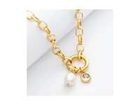 Rivka Friedman Oval Link Pearl & Cz Charm Necklace