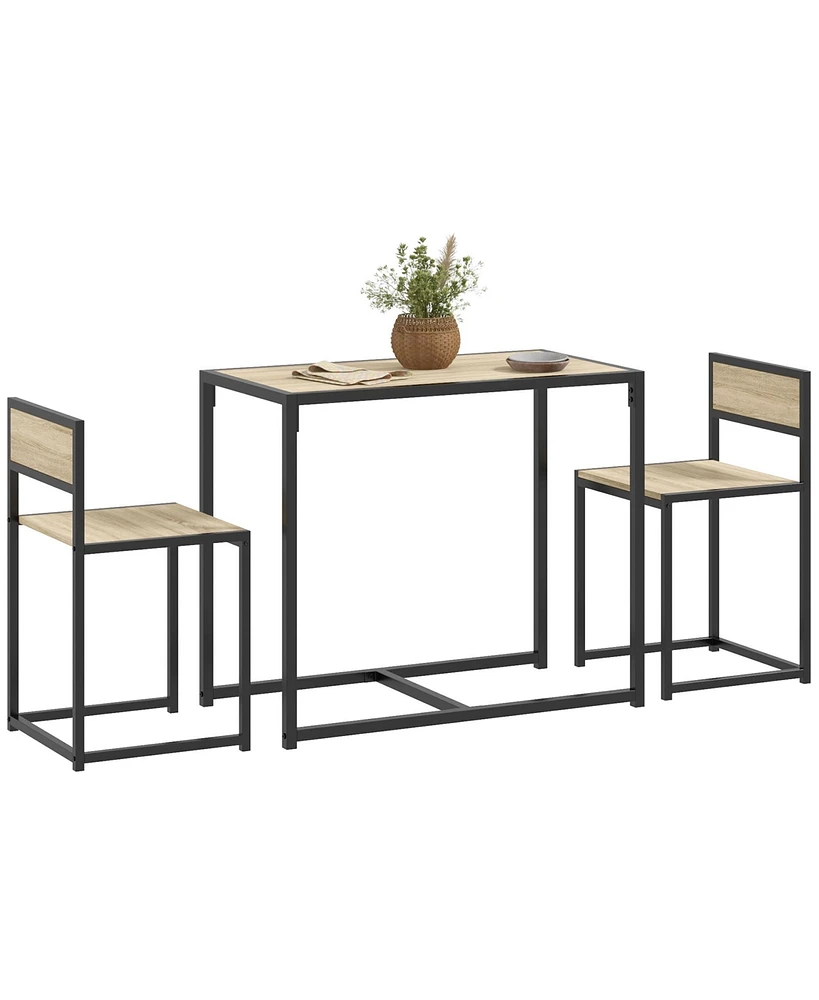 Homcom 3-Piece Industrial Dining Table Set for 2 Kitchen Table and Chairs