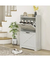 Homcom Slim Shoe Cabinet with 2 Flip Drawers and Adjustable Shelves,