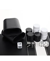 We Games Black with Stripe Leatherette Backgammon Set, 14.75 x 9.75 in. closed