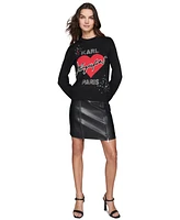 Karl Lagerfeld Paris Petite Beaded Heart Sweater