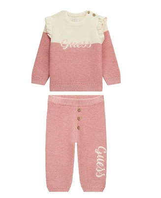 Guess Baby Girl Knit Long Sleeve Sweat Pant Set