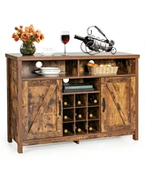 Gymax Buffet Storage Cabinet Farmhouse Sideboard w/9-Bottle Wine Rack & 2 Doors Rustic