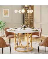 Tribesigns Modern Round Dining Table for 4-6, 47 Inches White Kitchen Table with Gold Base, Wood Dinner Table Coffee Table for Home Dining Room, Kitch