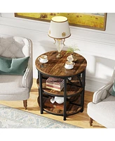 Tribesigns Half Round End Table, 3-Tier Narrow Side Table with Metal Frame, Half Circle Table, Half Moon Small Coffee Accent Table for Living Room, Be