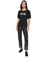 Karl Lagerfeld Paris Women's Embellished Sunglasses Graphic T-Shirt