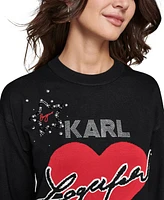 Karl Lagerfeld Paris Women's Embellished Heart Graphic Sweater, Regular & Petite