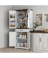 Homcom Farmhouse Kitchen Pantry Storage Cabinet w/ Doored Shelves, Drawer