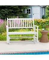 Givimo 2 Seats Outdoor Glider Bench with Armrests and Slatted Seat-White