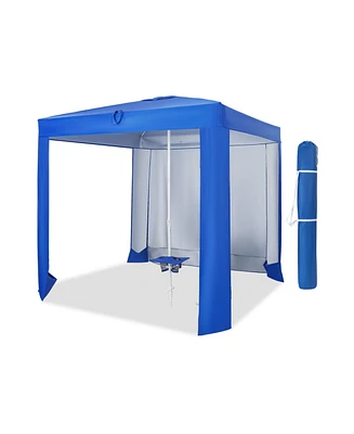 Givimo Beach Canopy Tent with Detachable Sidewall and Folding Table-Blue