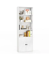 Sugift 71 Inch Freestanding Bookshelf with 6 Shelves and 2-Door Cabinet-White