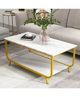 Givimo 2-Tier Faux Marble Top Rectangular Coffee Table with Metal Frame-White