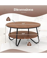 Givimo 33.5 Inch Round Coffee Table with Wood Grain Finish and Heavy-duty Metal Frame-Walnut