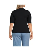 Lands' End Plus Drapey Rib Skimming Elbow Sleeve Crew Neck T-shirt