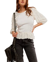 Free People Women's 3/4-Sleeve Crochet Trim Top