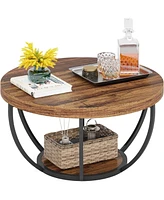 Tribesigns Round Coffee Table, Industrial 2-Tier Circle Coffee Table with Storage Shelves, Modern 31.7" Wooden Accent Center Table for Living Room, Ho