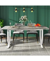 Tribesigns Rectangular Dining Table for 4, 63 Inches Modern Kitchen with Faux Marble Top and Metal Legs Room,