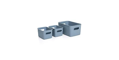 Superio Decorative Plastic Open Home Storage Bins, Blue (Set of 3)