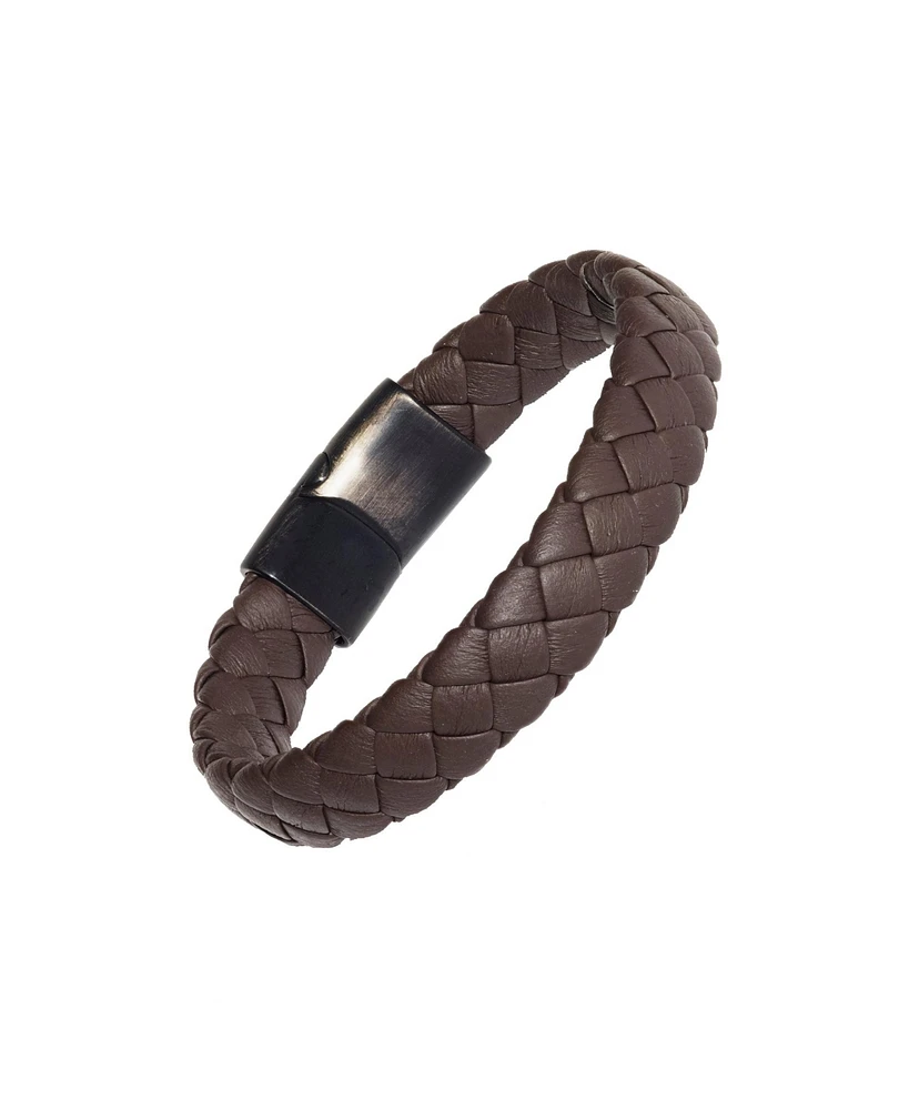 Linkup Braided Leather Bracelet with Stainless Steel Magnetic Closure